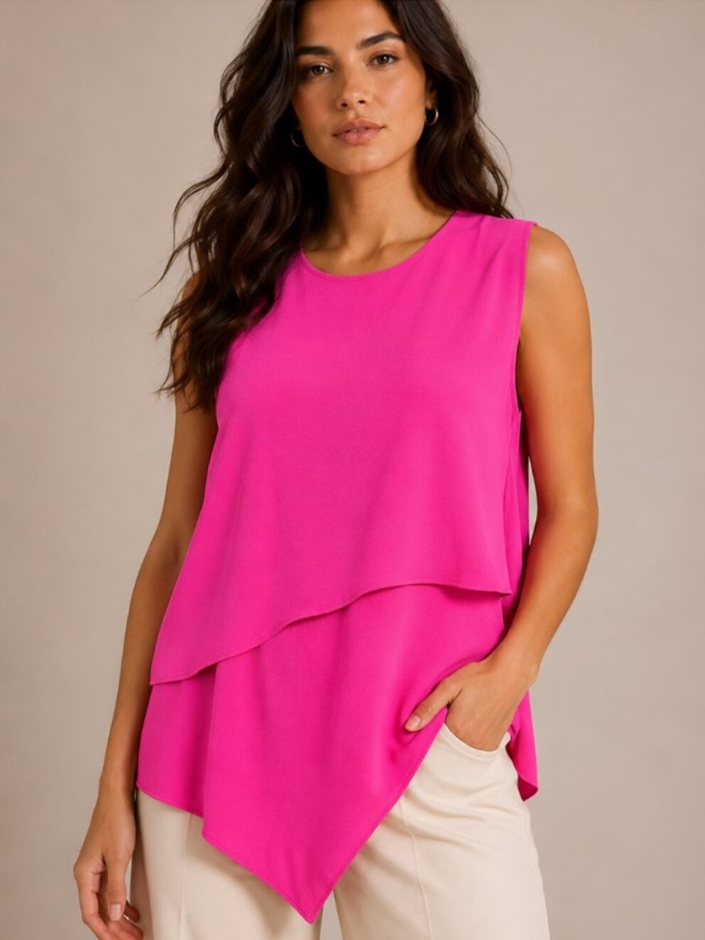 Vince Camuto Asymmetrical Sleeveless Blouse Hot Pink Size XS Oversized Flowy